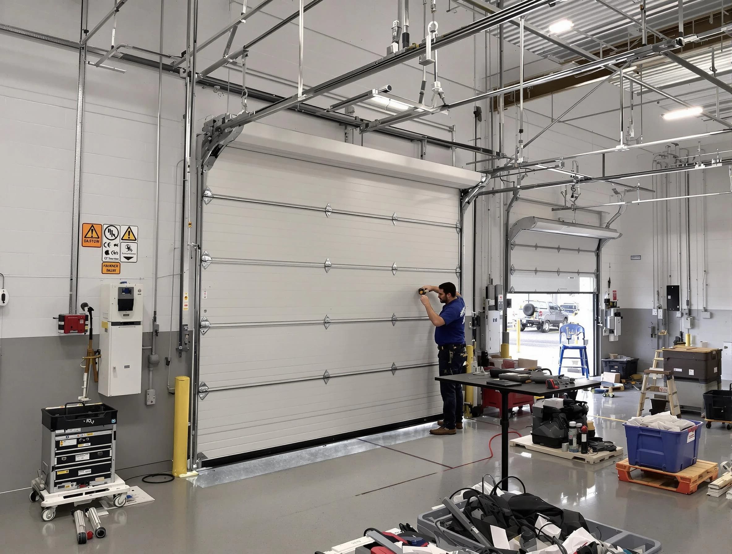 Commercial garage door repair being performed by Irvington Garage Door Repair expert in Irvington
