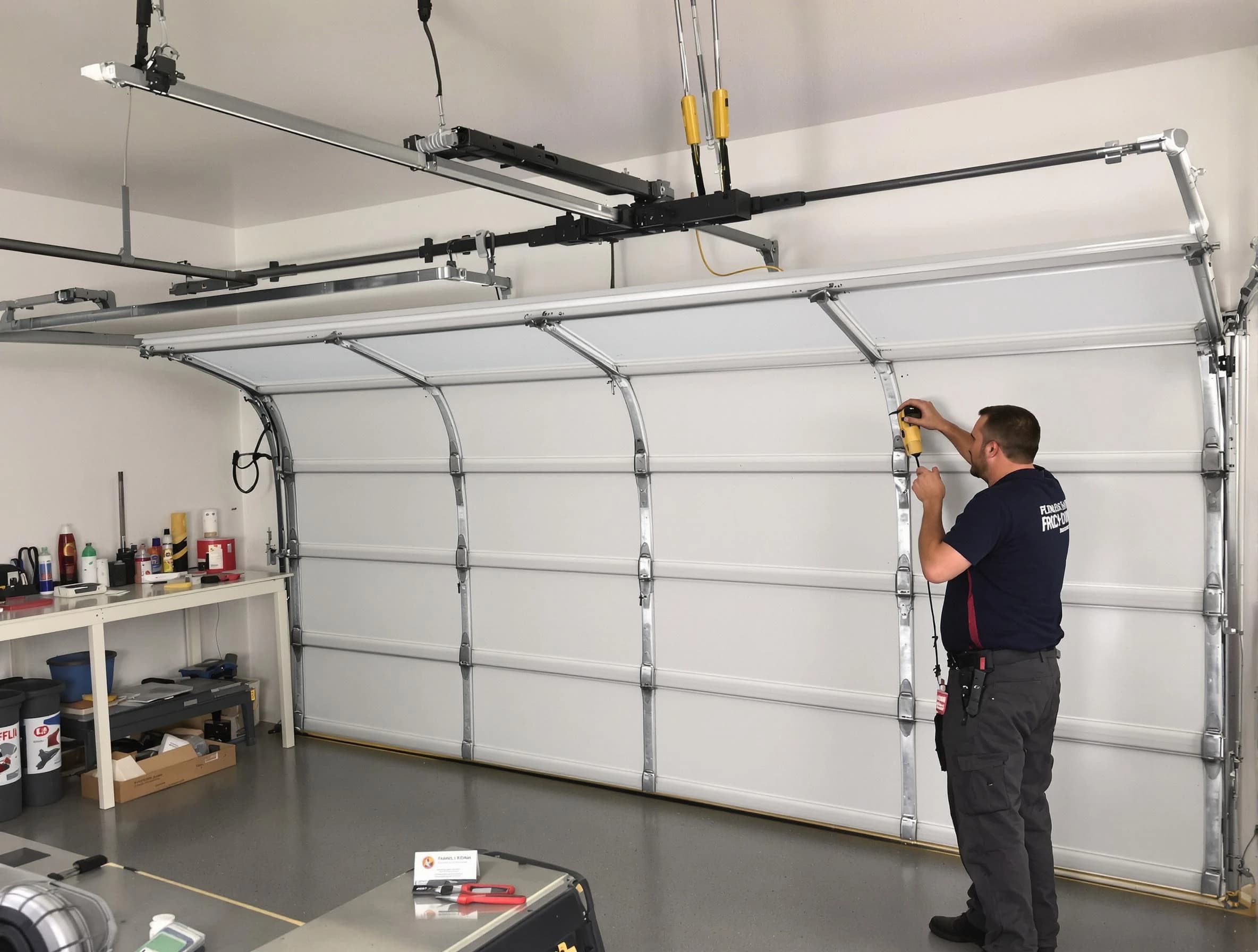 Irvington Garage Door Repair certified technician performing overhead door system repair in Irvington