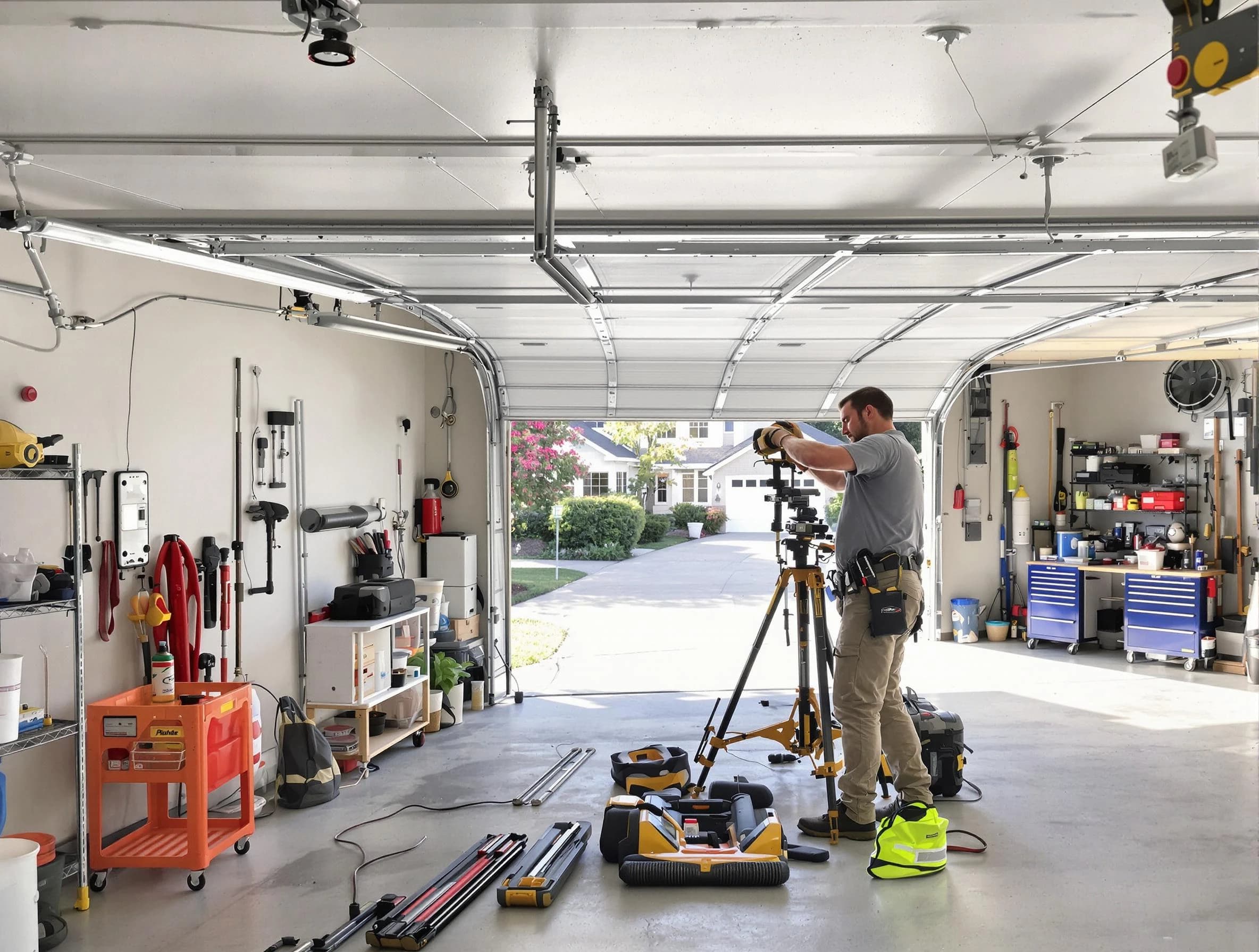 Irvington Garage Door Repair specialist performing laser-guided track alignment in Irvington