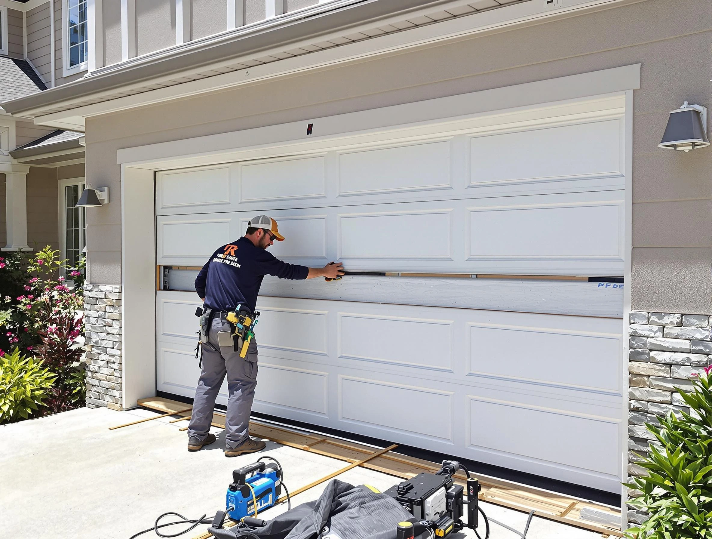 Irvington Garage Door Repair team performing complete garage door replacement at Irvington residence